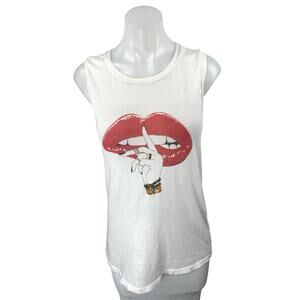 Lauren Moshi Ashlin White Red Lips Graphic Print Sleeveless Cami Tank Top Size L